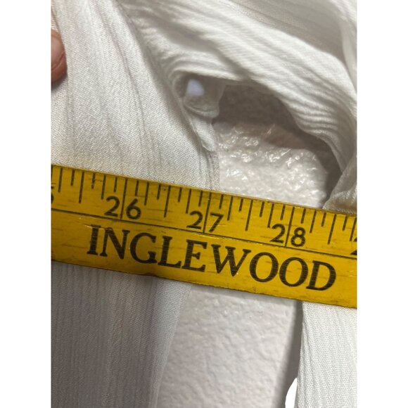 C Est 1946 White Crochet Yoke Ruffle Long Sleeve Blouse XL Minimalist Lt Weight - Picture 13 of 16